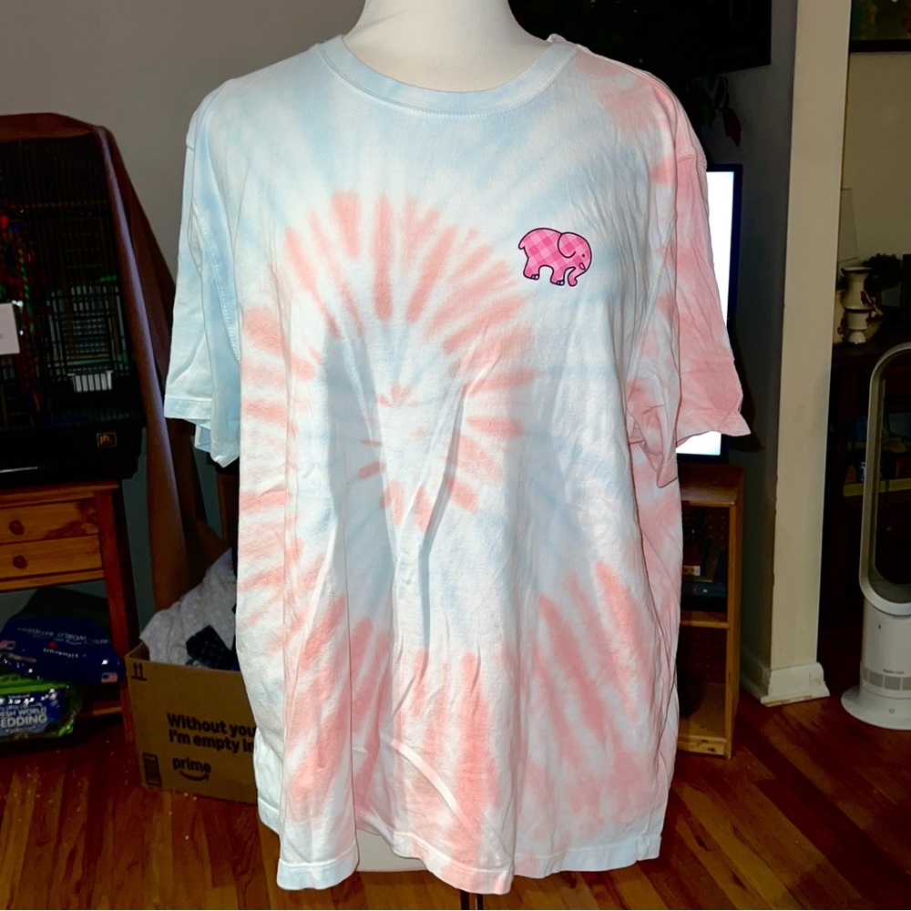 Ivory Ella Peanuts Sz XL Light Blue & Peach Tie-dye Tee w/Snoopy and Dog House